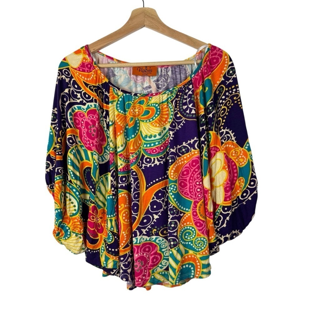 Boutique Voom Colorful Paisley Floral Butterfly Short Sleeve S